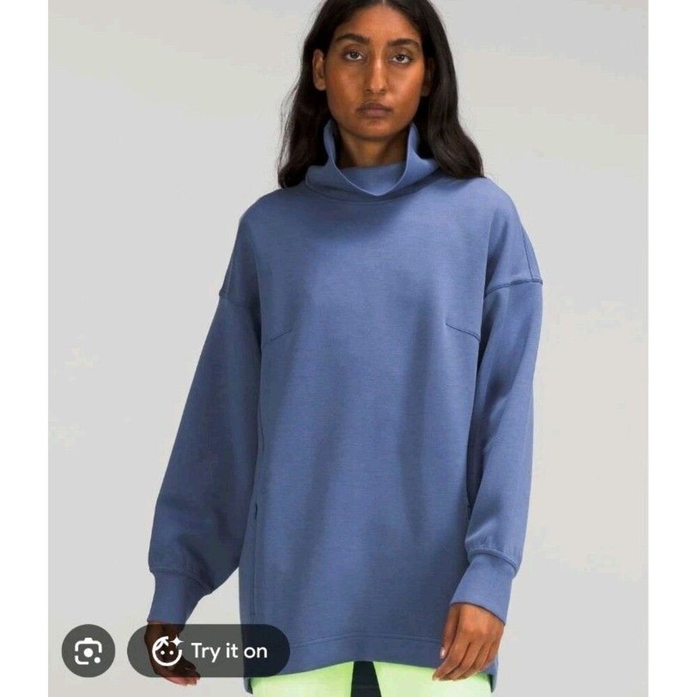 ​Lululemon Modal-Blend Turtleneck Tunic Sweatshirt Water Drop Blue Size 4 Pocket